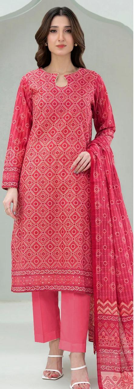Pink Printed 3-Piece Lawn Suit for Women – Unstitched Summer Collection