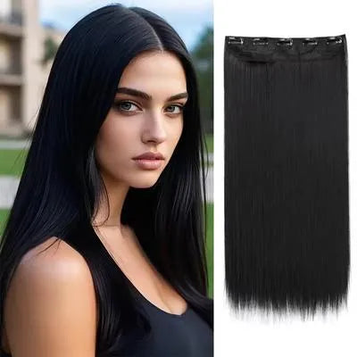 Black Full Length Synthetic Hair Extensions for Women – Natural Look, Easy Clip-In Hair