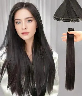 Black Full Length Synthetic Hair Extensions for Women – Natural Look, Easy Clip-In Hair