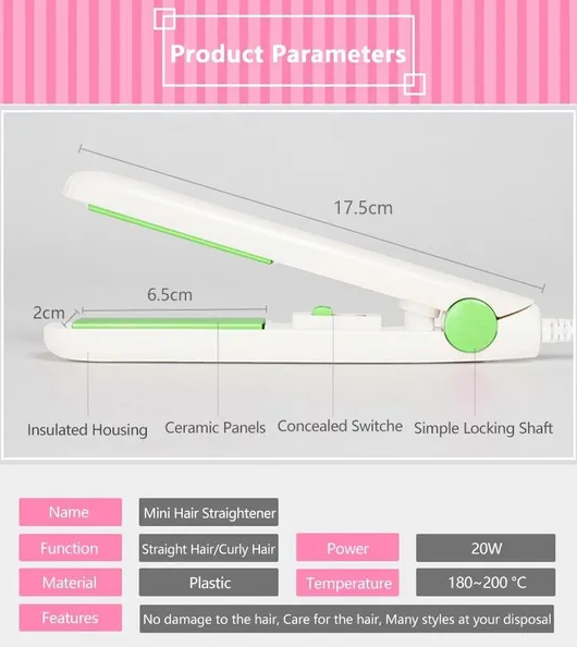 Mini Portable Hair Straightener – Fast Heat Ceramic Styling Iron