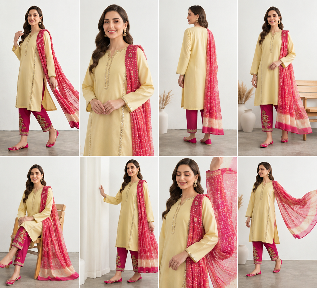 Pakistani Yellow Embroidered 3-Piece Lawn Suit with Dupatta 💛