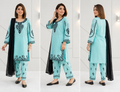 💙 Blue Embroidered 3 Piece Cotton Lawn Suit for Women | Elegant Dress