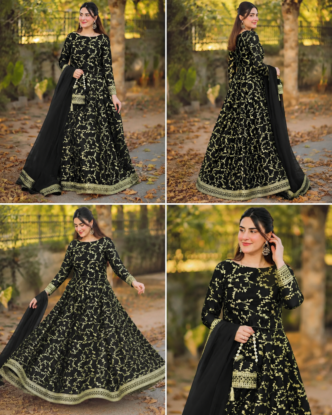 ✨ 3 Pcs Women's Stitched Chiffon Plain Maxi Suit | Black Luxury Flare Dress