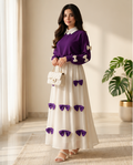 Purple Georgette 2Pc Set Maxi Jacket with Bow Stitching