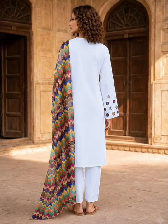 3 Pcs Women's Stitched Cotton Sheesha Work Suit