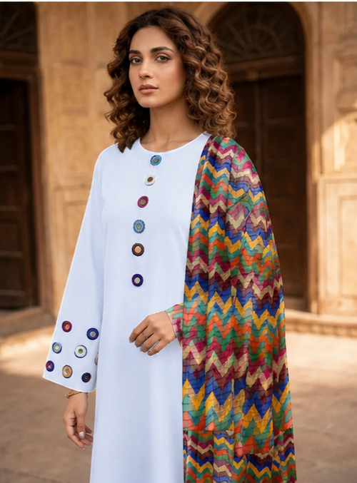 3 Pcs Women's Stitched Cotton Sheesha Work Suit