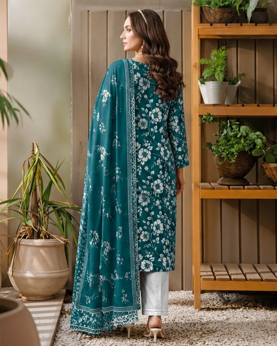 Blue Digital Print Lawn 3Pcs Set for Women | Premium Stitched Lawn Suit