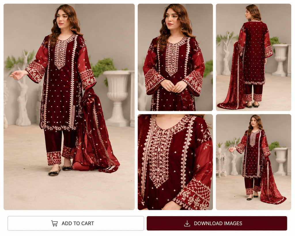 Maroon Embroidered 3-Piece Suit for Women – Elegant Festive & Party Wear Dress