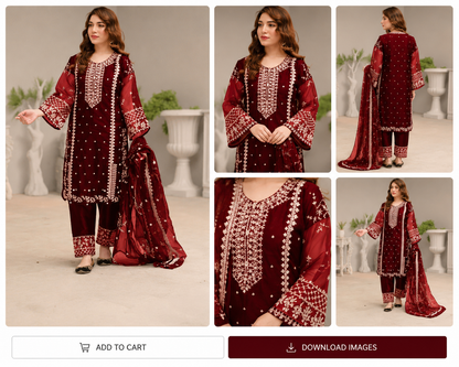 Maroon Embroidered 3-Piece Suit for Women – Elegant Festive & Party Wear Dress