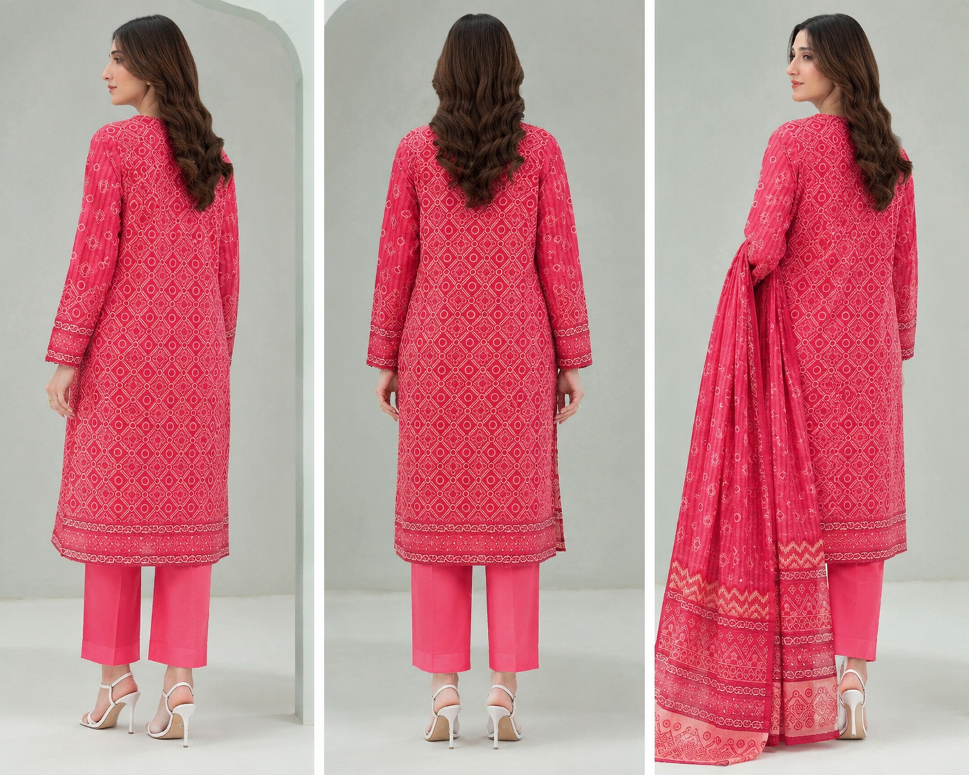 Pink Printed 3-Piece Lawn Suit for Women – Unstitched Summer Collection