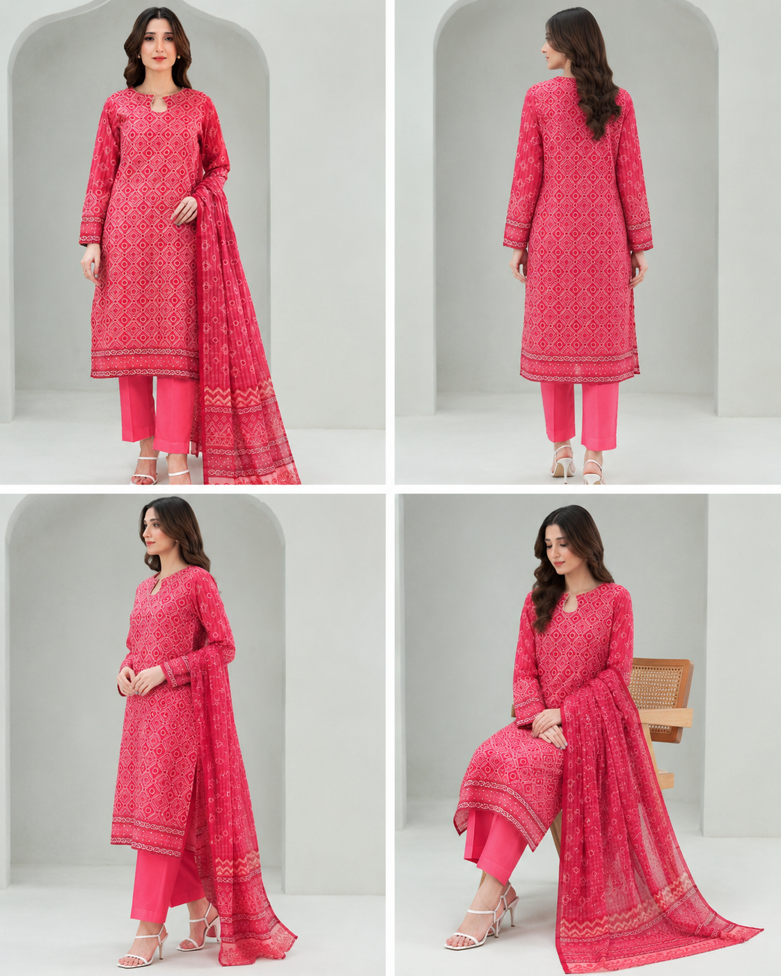 Pink Printed 3-Piece Lawn Suit for Women – Unstitched Summer Collection