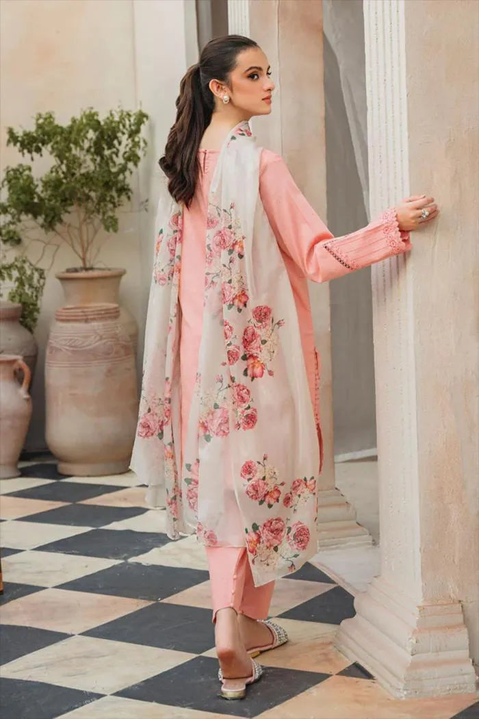 🌸 Peach Embroidered Lawn 3Pcs Set for Women – Unstitched Summer Suit