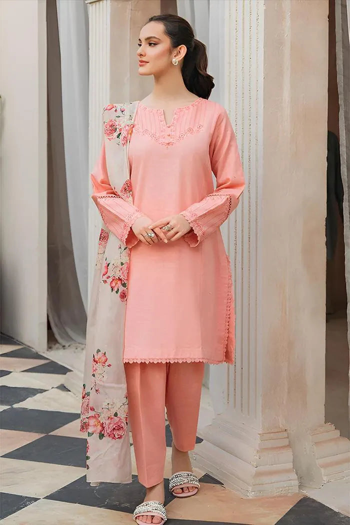 🌸 Peach Embroidered Lawn 3Pcs Set for Women – Unstitched Summer Suit