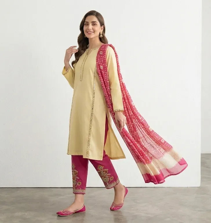 Pakistani Yellow Embroidered 3-Piece Lawn Suit with Dupatta 💛