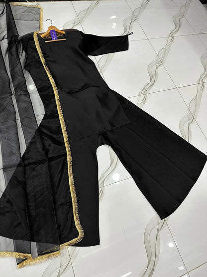 3 Pcs Women's Stitched Silk Lace Work Suit – Elegant Party & Festive Wear