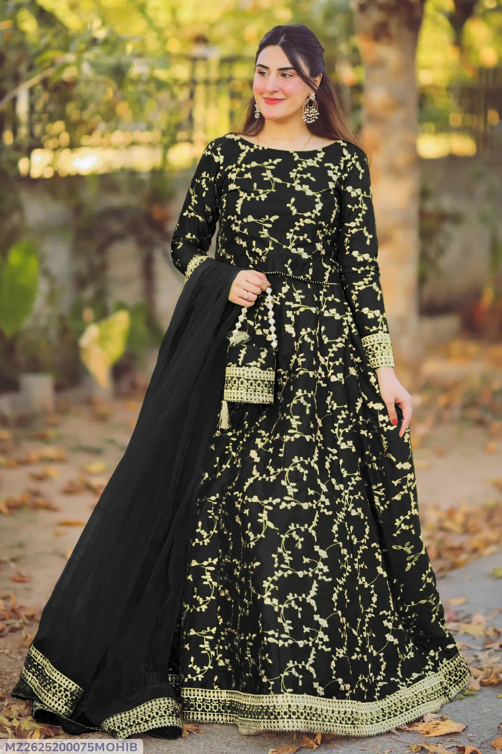 ✨ 3 Pcs Women's Stitched Chiffon Plain Maxi Suit | Black Luxury Flare Dress