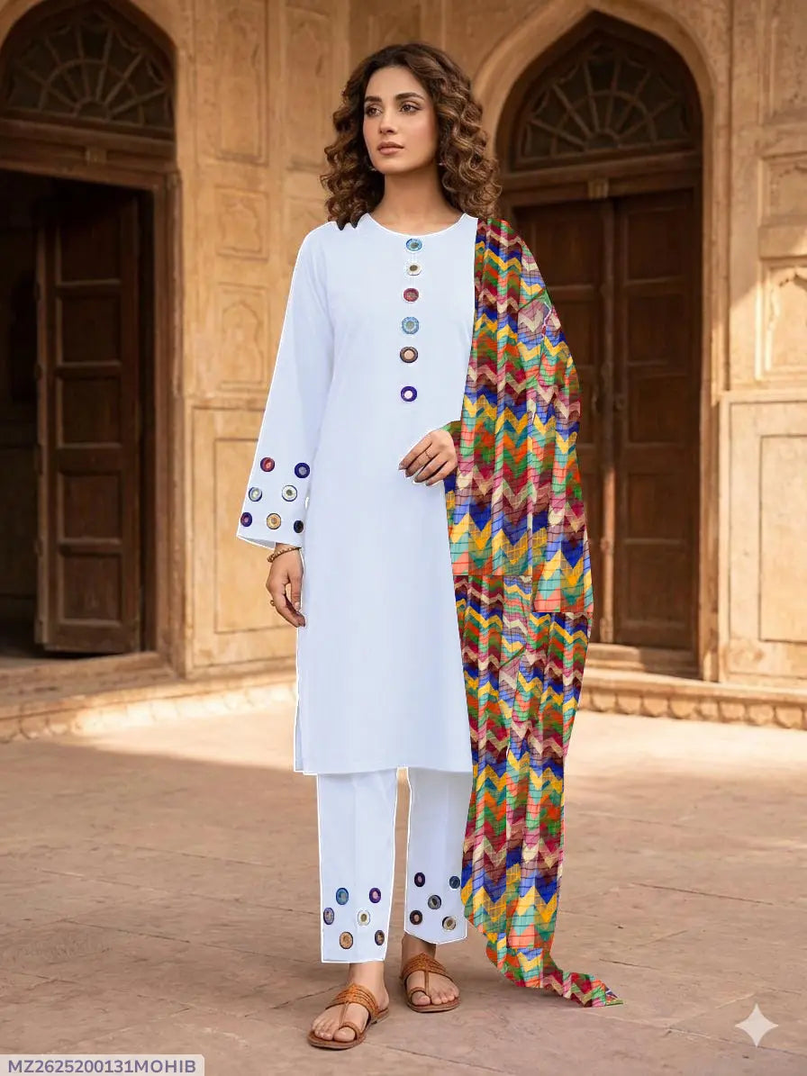 3 Pcs Women's Stitched Cotton Sheesha Work Suit