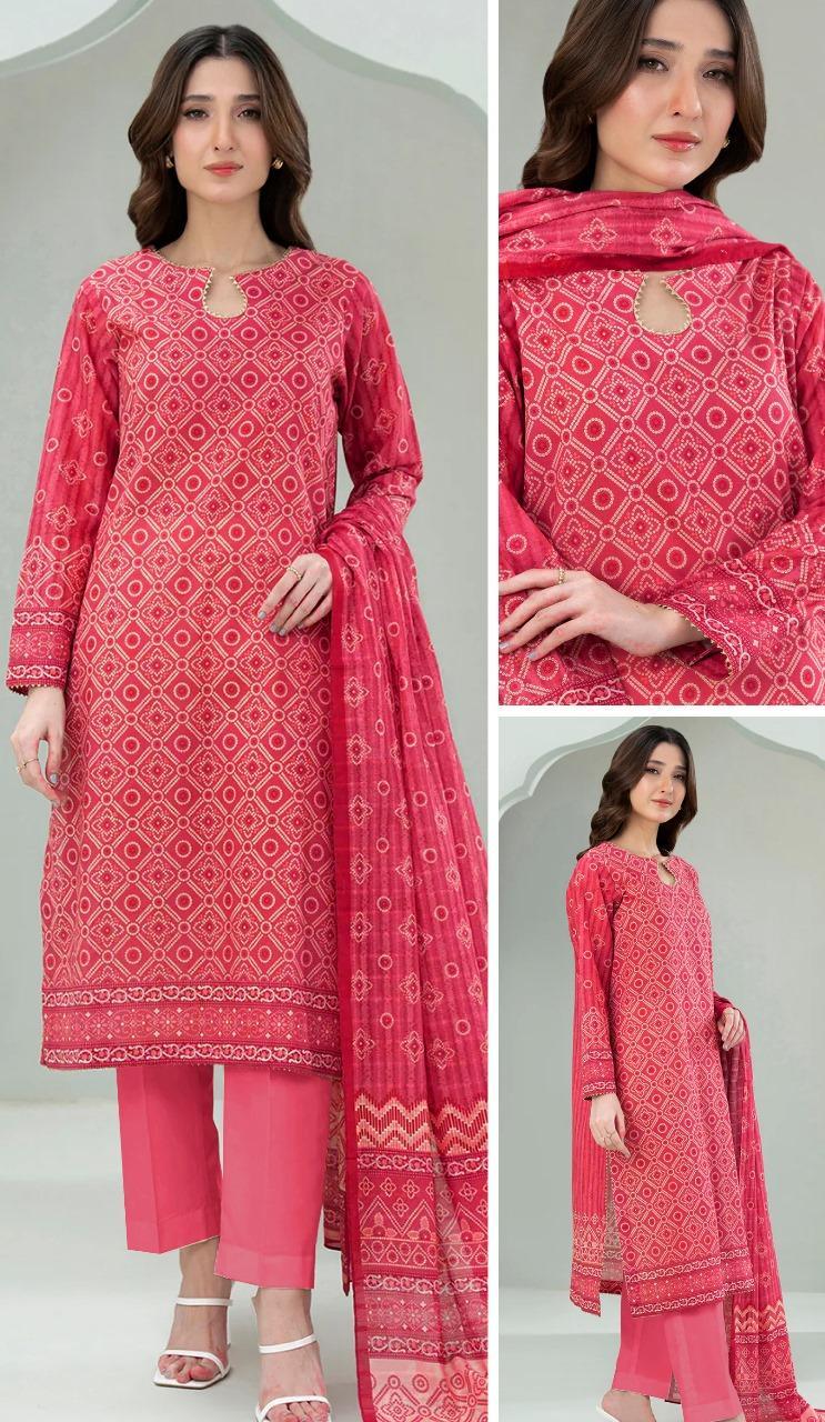 Pink Printed 3-Piece Lawn Suit for Women – Unstitched Summer Collection