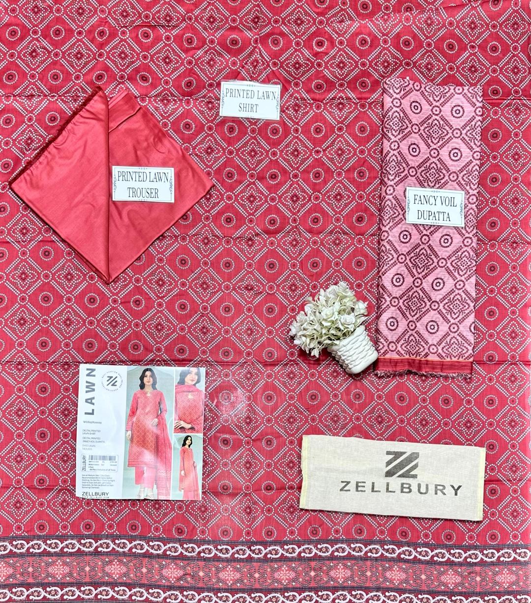 Pink Printed 3-Piece Lawn Suit for Women – Unstitched Summer Collection