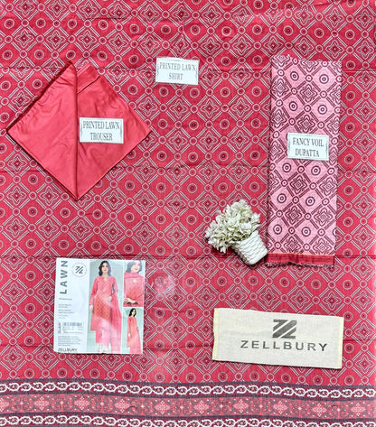 Pink Printed 3-Piece Lawn Suit for Women – Unstitched Summer Collection