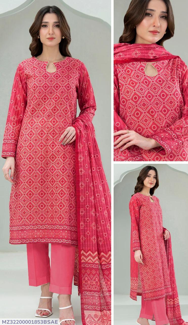 Pink Printed 3-Piece Lawn Suit for Women – Unstitched Summer Collection