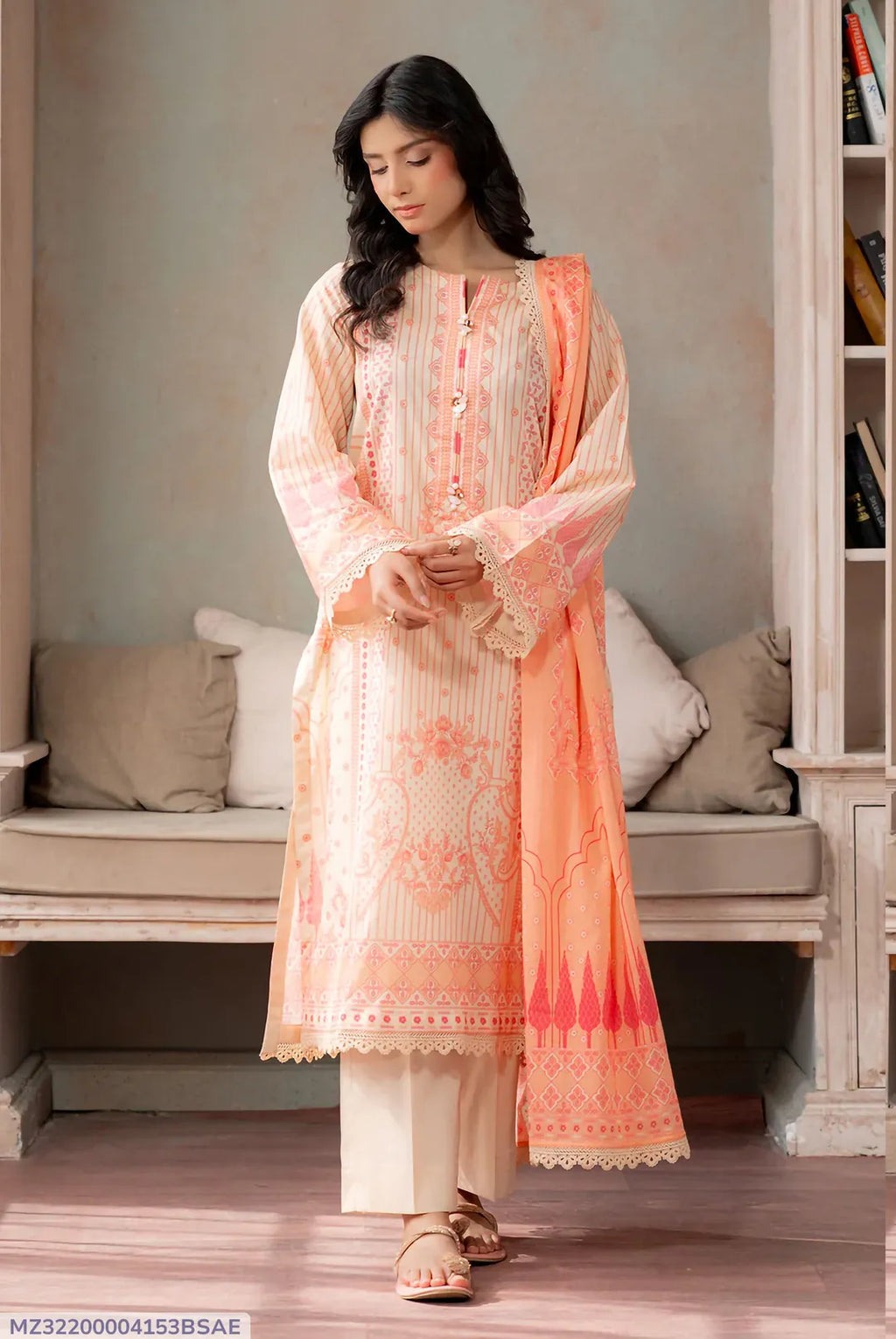 3 Pcs Women's Unstitched Printed Suit – Premium Lawn Dress Set