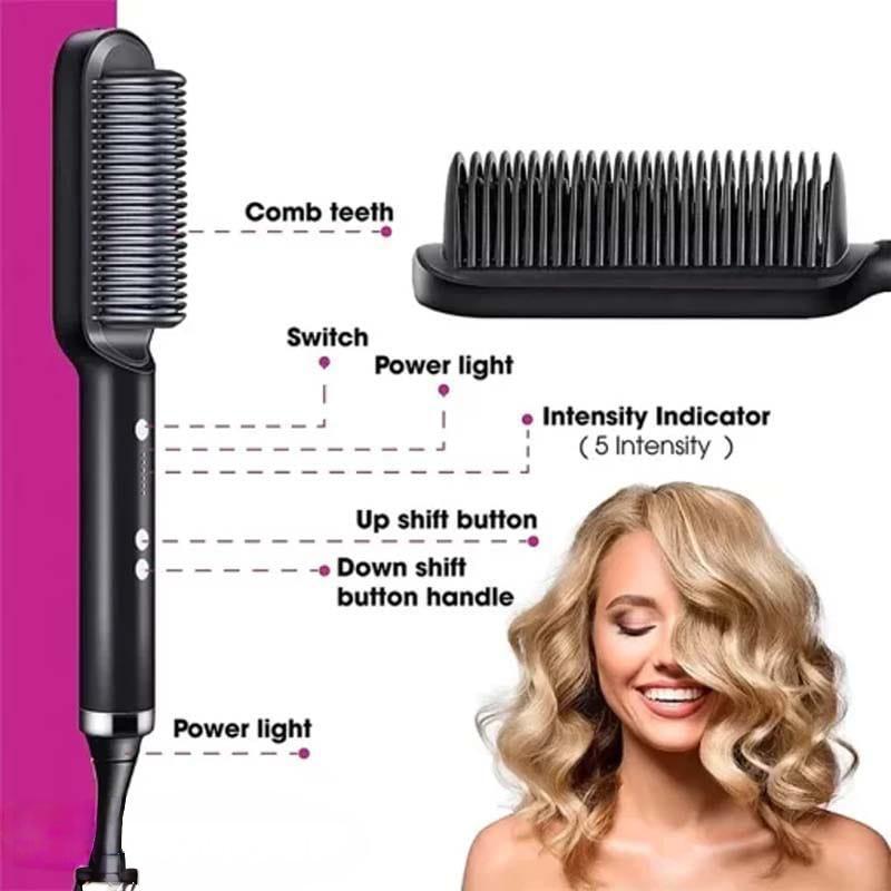 Corded Electric Hair Straightener Brush – Fast Heat Anti-Frizz Styling Comb