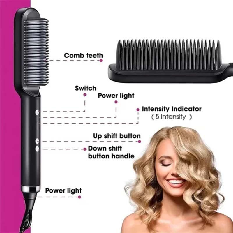 Corded Electric Hair Straightener Brush – Fast Heat Anti-Frizz Styling Comb