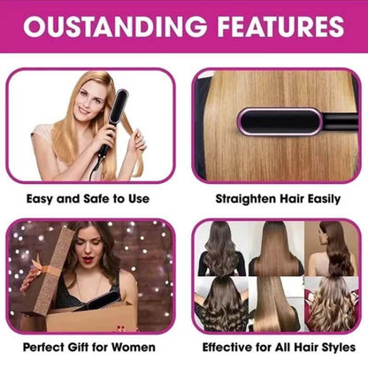 Corded Electric Hair Straightener Brush – Fast Heat Anti-Frizz Styling Comb