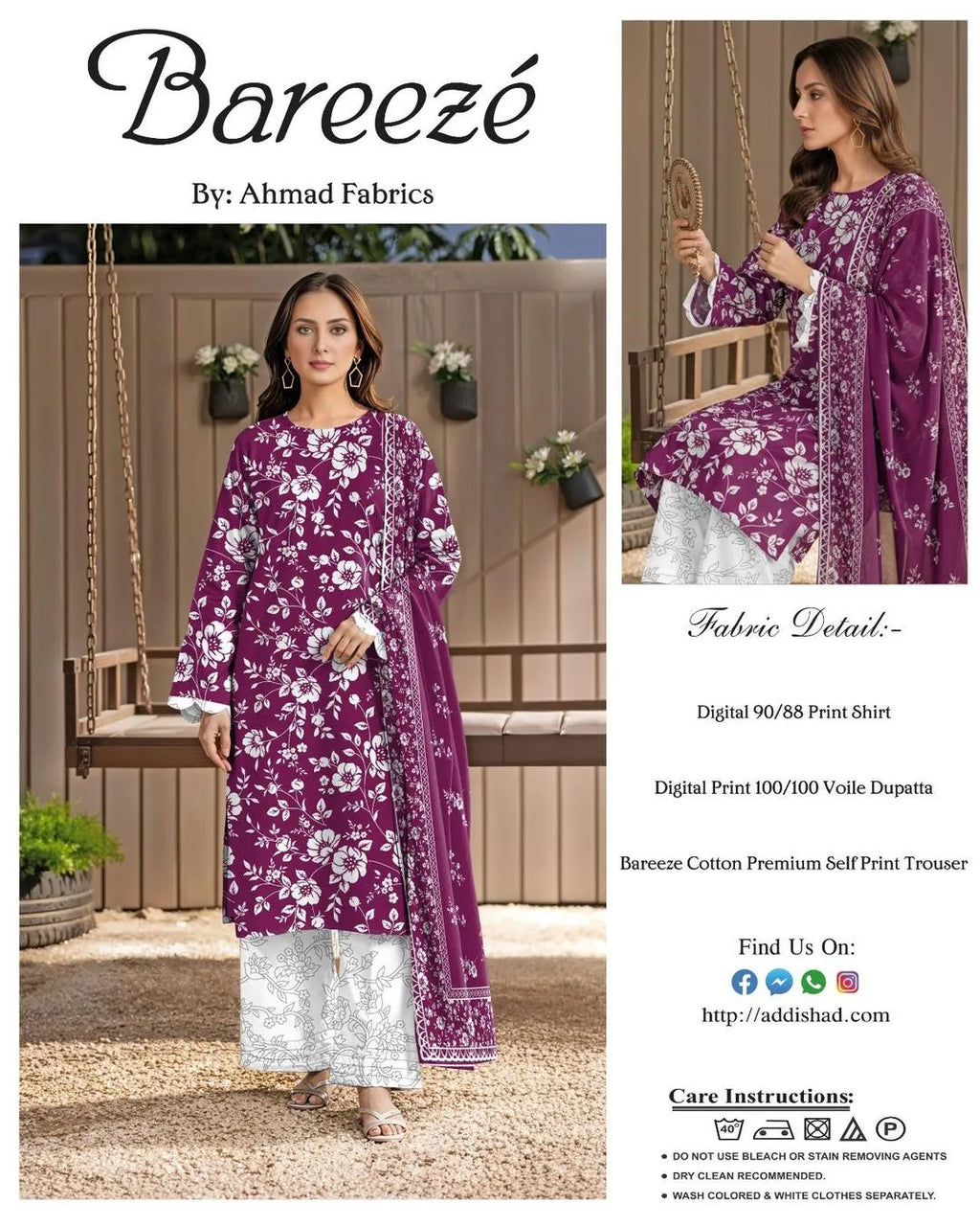 Purple Floral Printed Kurta Set with White Pants & Scarf | Women's 3 Piece Suit