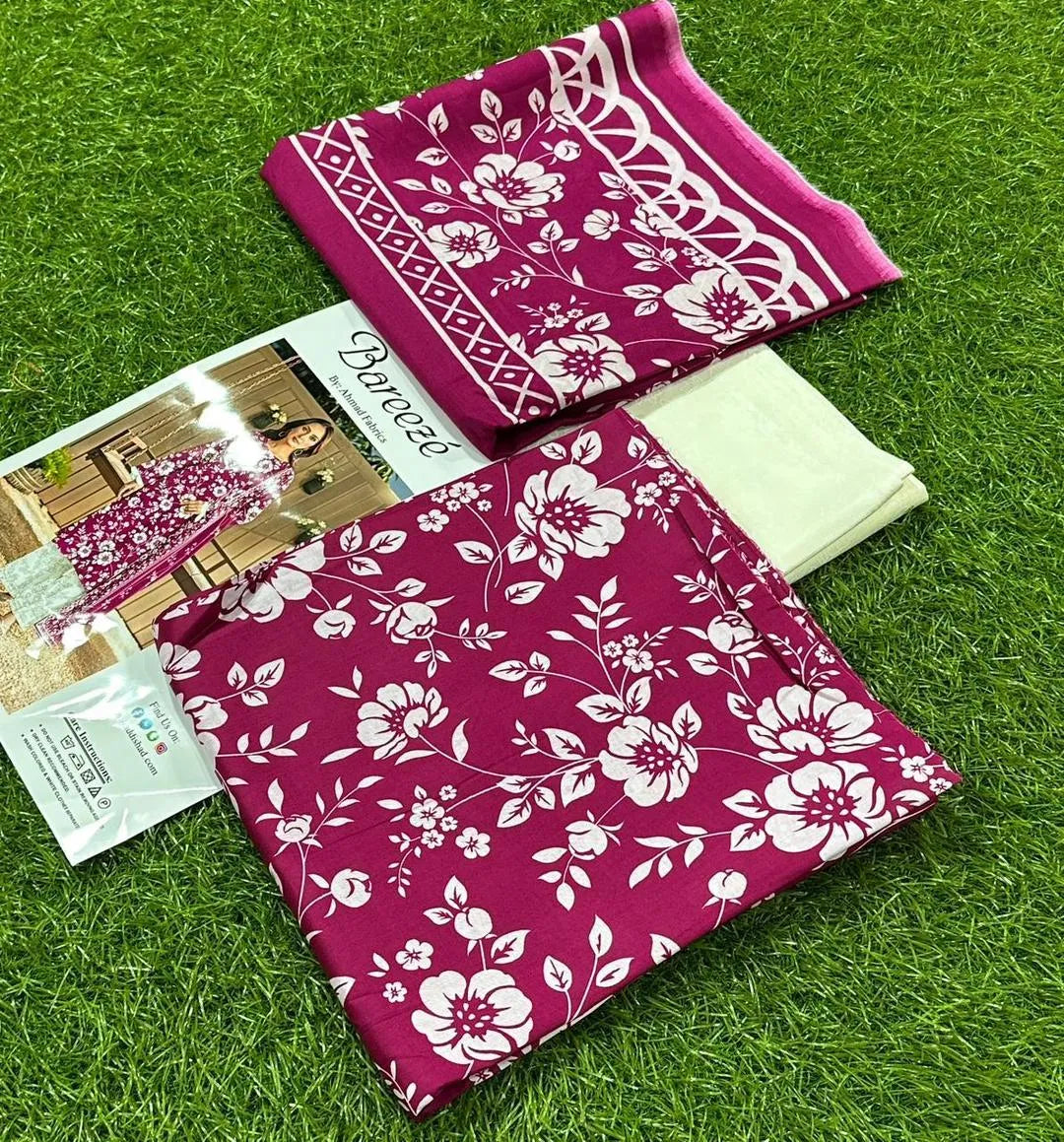 Purple Floral Printed Kurta Set with White Pants & Scarf | Women's 3 Piece Suit