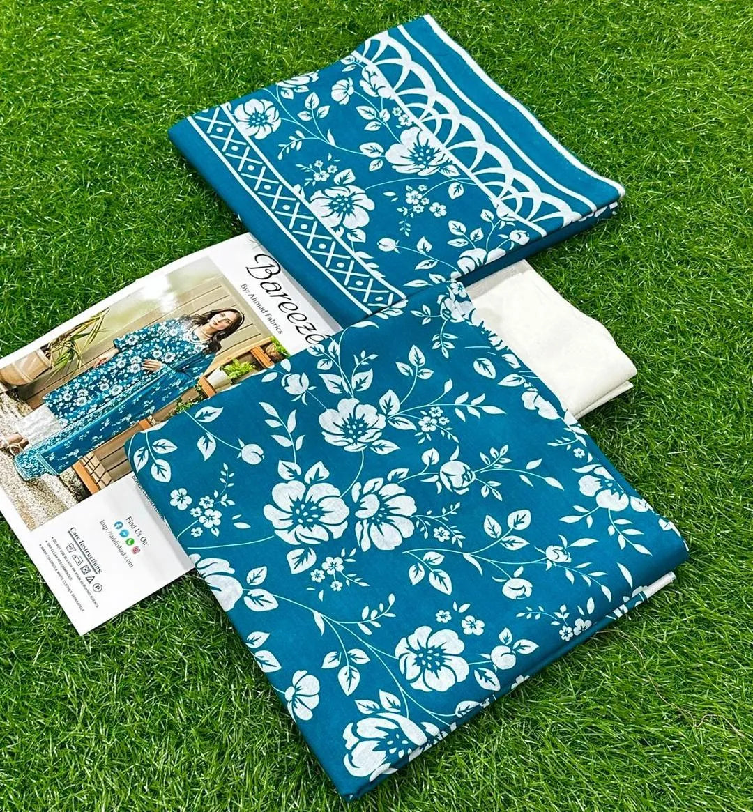 Blue Digital Print Lawn 3Pcs Set for Women | Premium Stitched Lawn Suit