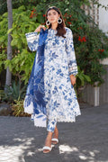 LAWAN 3P Blue Floral Kurta Set for Women | Premium Lawn 3 Piece Suit