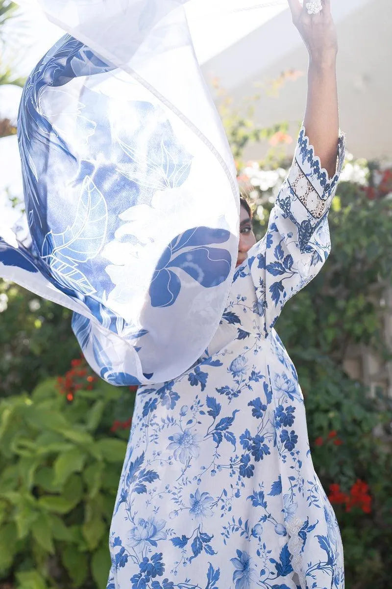 LAWAN 3P Blue Floral Kurta Set for Women | Premium Lawn 3 Piece Suit