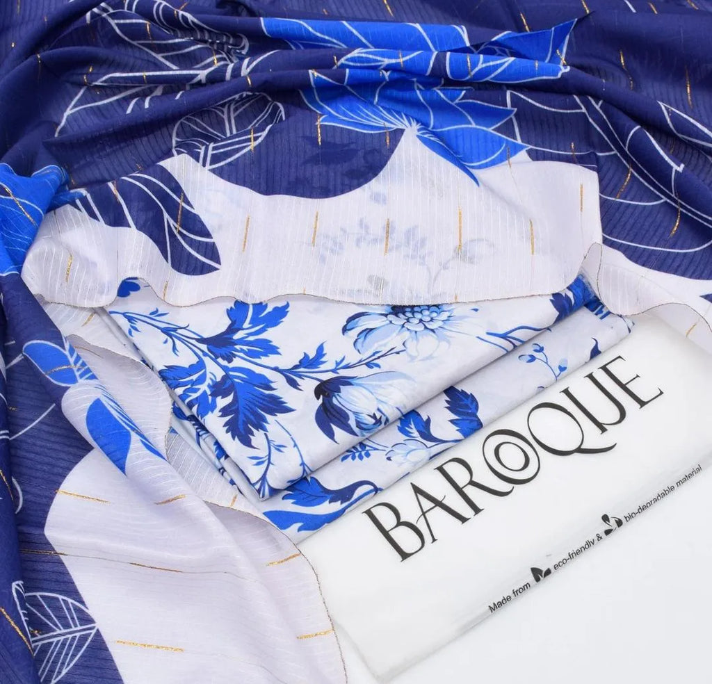 LAWAN 3P Blue Floral Kurta Set for Women | Premium Lawn 3 Piece Suit