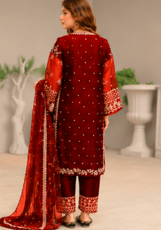 Maroon Embroidered 3-Piece Suit for Women – Elegant Festive & Party Wear Dress